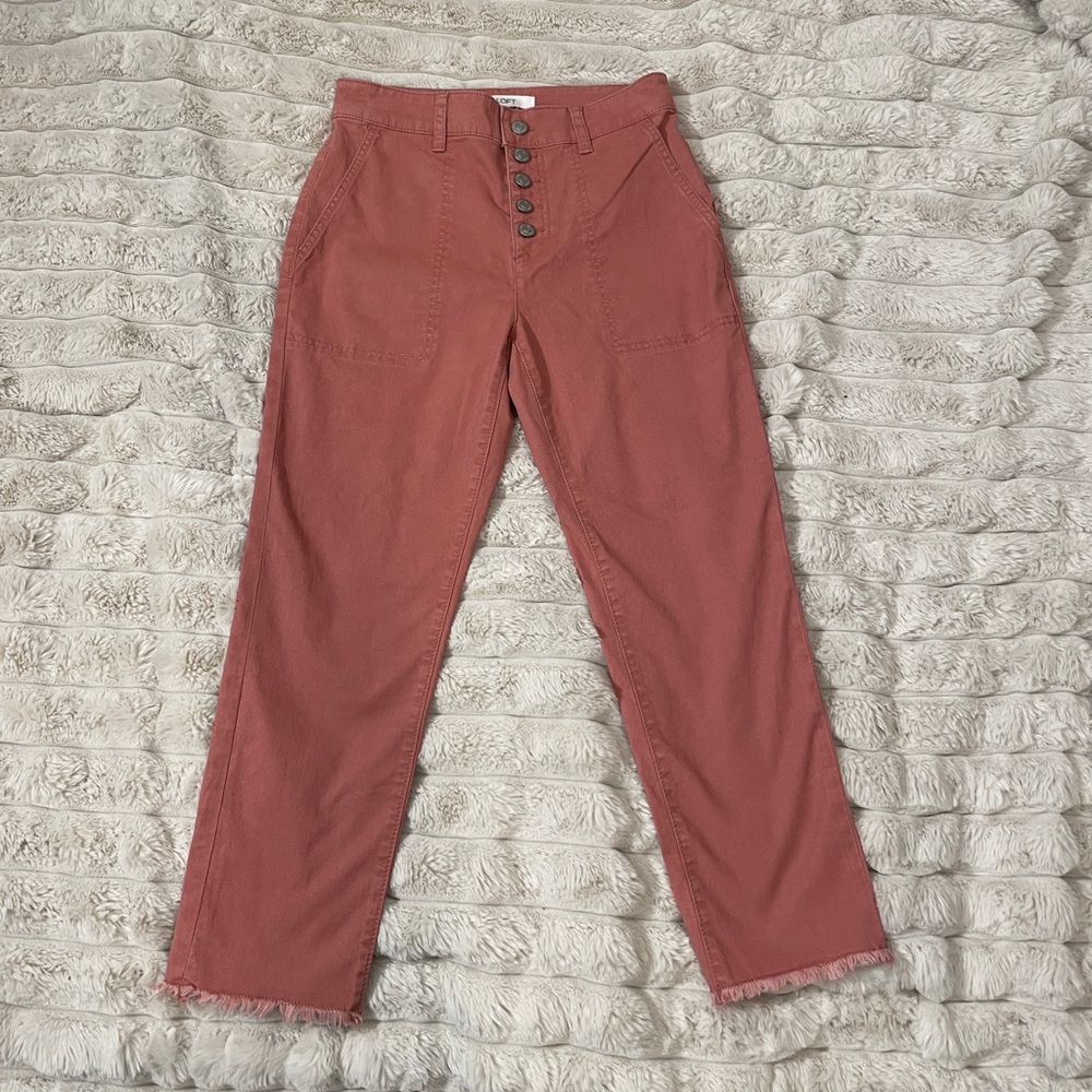 LOFT High Rise Terracotta Ankle Pants Raw Hem